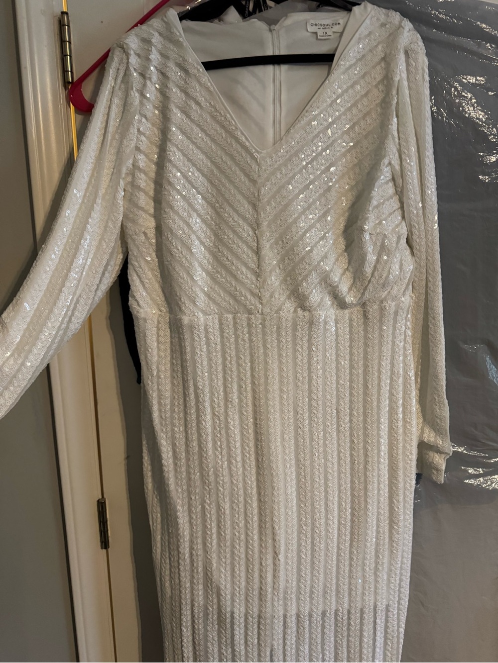 Long Sleeve Ivory Sequin V-Neck Maxi Dress